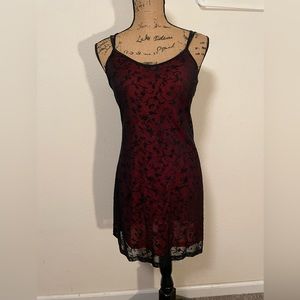 I. N. San Francisco Red and Black Lace and Velvet Mini Dress